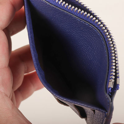 Customize ID Card Holder Wallet Leather with Zipper and 4 Slots Pocket Solid Color