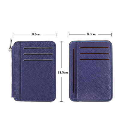 Customize ID Card Holder Wallet Leather with Zipper and 4 Slots Pocket Solid Color