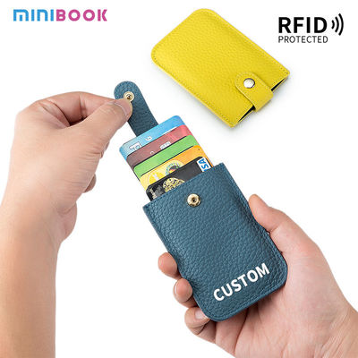 Business Custom Logo Genuine Leather Japanese Card Holder Wallet with RFID Protection