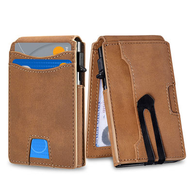 Customized Men's Leather Money Clip Wallet with RFID Blocking and Solid Color Pattern