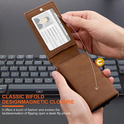 Customized Men's Leather Money Clip Wallet with RFID Blocking and Solid Color Pattern