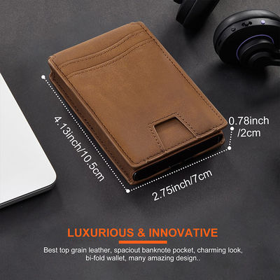 Customized Men's Leather Money Clip Wallet with RFID Blocking and Solid Color Pattern