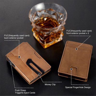 Customized Men's Leather Money Clip Wallet with RFID Blocking and Solid Color Pattern