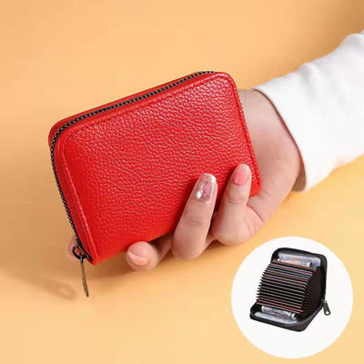 Solid Color Pattern Type Women's Card Bag with Zipper Closure MN-2301 Rfid PU Leather