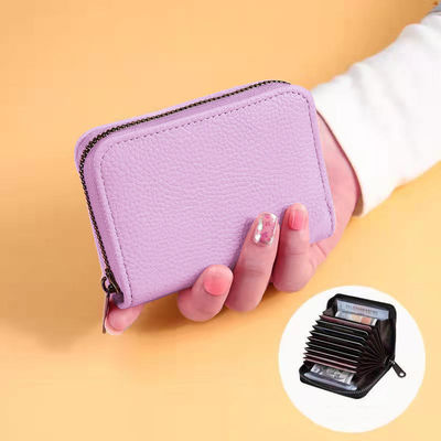 Solid Color Pattern Type Women's Card Bag with Zipper Closure MN-2301 Rfid PU Leather