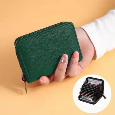 Solid Color Pattern Type Women's Card Bag with Zipper Closure MN-2301 Rfid PU Leather