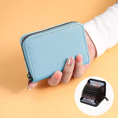 Solid Color Pattern Type Women's Card Bag with Zipper Closure MN-2301 Rfid PU Leather