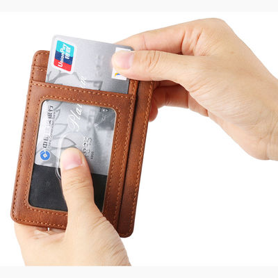 2024 Mens Pu Leather Credit Card Holder Rfid Blocking Wallet Slim Card Holder Solid Color