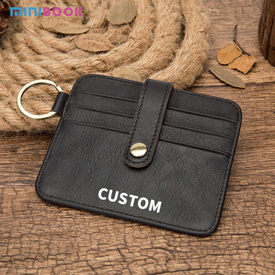 Fashion Cowhide Leather Keychain Wallet Credit Card Holder for Men Women Custom Stitch