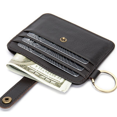 Fashion Cowhide Leather Keychain Wallet Credit Card Holder for Men Women Custom Stitch