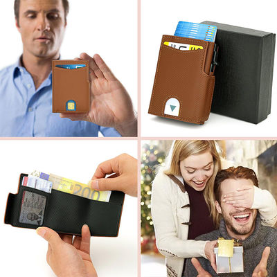 RFID Blocking Pop Up Leather Credit Card Holder with Multiple Zipper Wallet Handmade