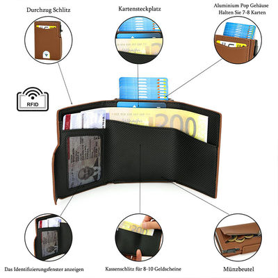 RFID Blocking Pop Up Leather Credit Card Holder with Multiple Zipper Wallet Handmade
