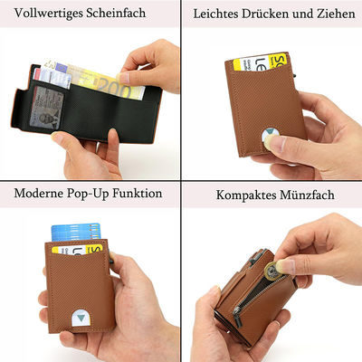 RFID Blocking Pop Up Leather Credit Card Holder with Multiple Zipper Wallet Handmade