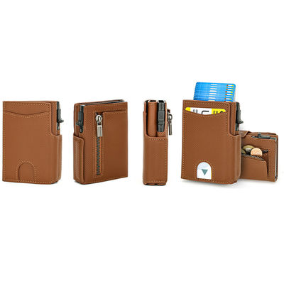 RFID Blocking Pop Up Leather Credit Card Holder with Multiple Zipper Wallet Handmade