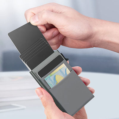 Pop Up RFID Blocking Tarjetero Hombre Piel Metal Credit Card Holder Man Wallet with Small Pocket