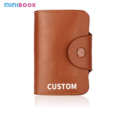 Leather Button Wallet Short Business Card Wallet with RFID Protection and Lock Buckle