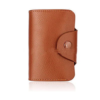 Leather Button Wallet Short Business Card Wallet with RFID Protection and Lock Buckle