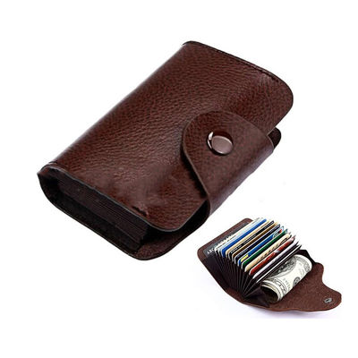 Leather Button Wallet Short Business Card Wallet with RFID Protection and Lock Buckle