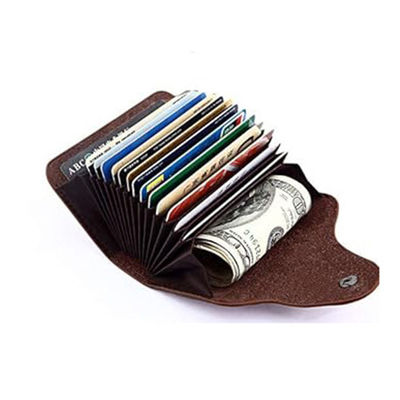 Leather Button Wallet Short Business Card Wallet with RFID Protection and Lock Buckle