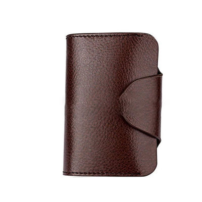 Leather Button Wallet Short Business Card Wallet with RFID Protection and Lock Buckle