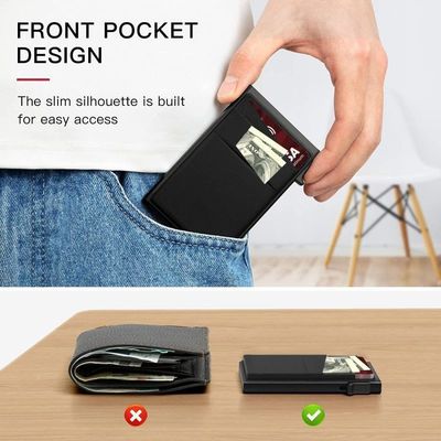 Fashion Style Auto Pop up Minimalist Business RFID Blocking Credit Card Holder Wallet with Money Pocket