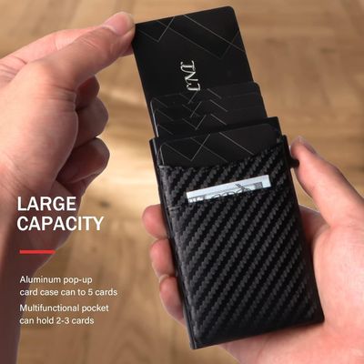 Carbon Fiber PU Pop Up Wallets With Money Clip FRID Blocking Aluminum Card Holders For Men