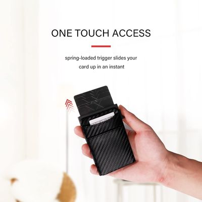Carbon Fiber PU Pop Up Wallets With Money Clip FRID Blocking Aluminum Card Holders For Men