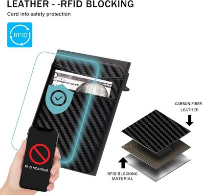 Carbon Fiber PU Pop Up Wallets With Money Clip FRID Blocking Aluminum Card Holders For Men