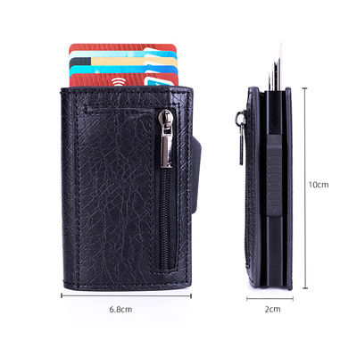 Mens Slim Aluminium Wallet Card Holder Pop-up Cards RFID Blocking Crazy Horse Pattern Case