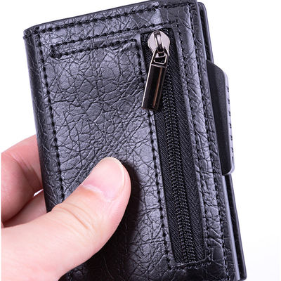 Mens Slim Aluminium Wallet Card Holder Pop-up Cards RFID Blocking Crazy Horse Pattern Case