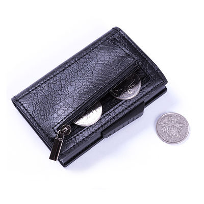 Mens Slim Aluminium Wallet Card Holder Pop-up Cards RFID Blocking Crazy Horse Pattern Case