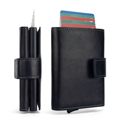 Simple Large Capacity PU Crazy Horse Card Wallet with Double RFID Blocking and Buckle