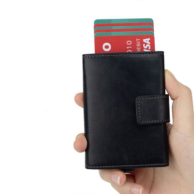 Simple Large Capacity PU Crazy Horse Card Wallet with Double RFID Blocking and Buckle