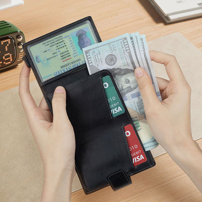 Simple Large Capacity PU Crazy Horse Card Wallet with Double RFID Blocking and Buckle