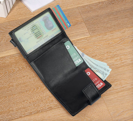 Simple Large Capacity PU Crazy Horse Card Wallet with Double RFID Blocking and Buckle