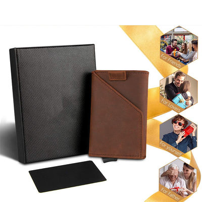 Genuine Leather RFID Blocking Aluminium Wallet for Men Pop Up Credit Card Holder Case