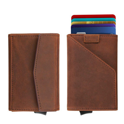 Genuine Leather RFID Blocking Aluminium Wallet for Men Pop Up Credit Card Holder Case