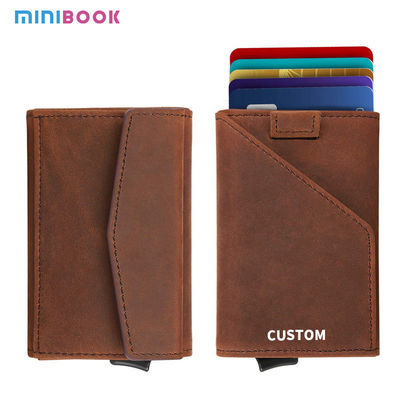 Genuine Leather RFID Blocking Aluminium Wallet for Men Pop Up Credit Card Holder Case