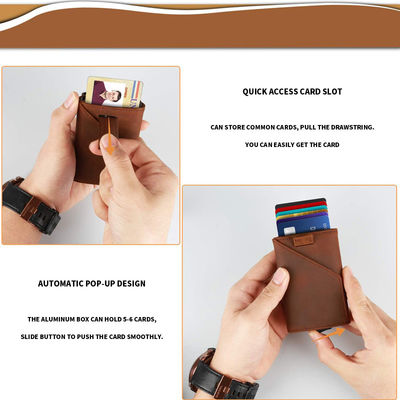 Genuine Leather RFID Blocking Aluminium Wallet for Men Pop Up Credit Card Holder Case