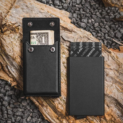 Men's Pop Up Wallet with Custom Logo Vintage Style Leather Aluminum Credit Card Holder