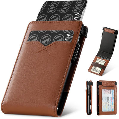 Custom Logo Vegan Leather RFID Protection Automatic Pop Up Card Holder with ID Window