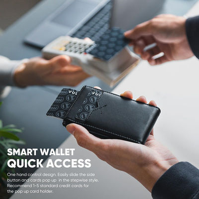 Custom Logo Vegan Leather RFID Protection Automatic Pop Up Card Holder with ID Window