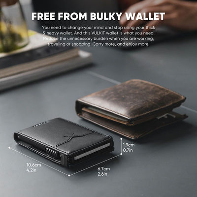 Custom Logo Vegan Leather RFID Protection Automatic Pop Up Card Holder with ID Window