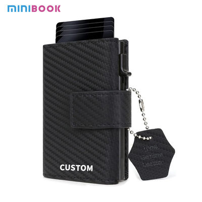 Genuine Leather Rfid Aluminium Metal Slim Card Holder Wallet With Zipper Pocket For Men