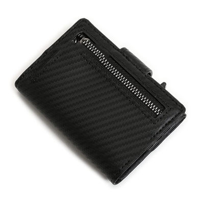 Genuine Leather Rfid Aluminium Metal Slim Card Holder Wallet With Zipper Pocket For Men