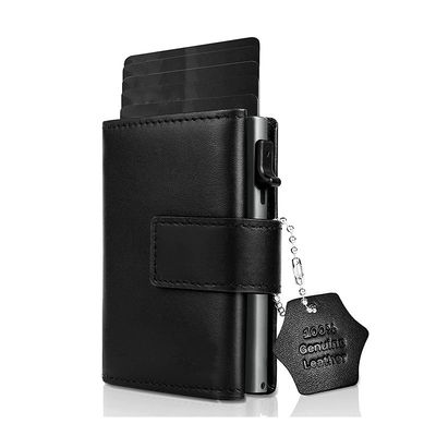 Genuine Leather Rfid Aluminium Metal Slim Card Holder Wallet With Zipper Pocket For Men