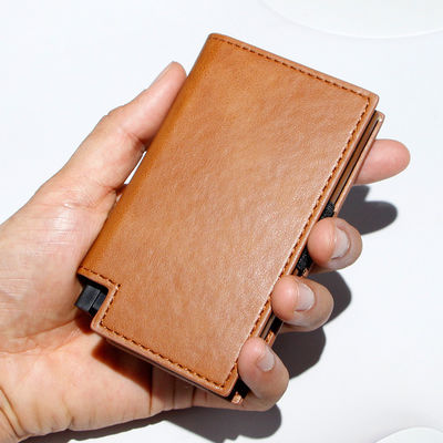 Trifold Leather Metal Aluminum Credit Card Holder Rfid Block Minimalist Wallet For Men