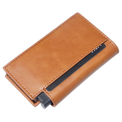 Trifold Leather Metal Aluminum Credit Card Holder Rfid Block Minimalist Wallet For Men
