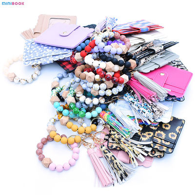 Leopard Keychain Wallet With Wristlet Bangle Bracelet Silicone Beads Bracelet PU Logo