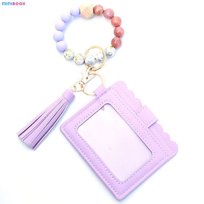 Leopard Keychain Wallet With Wristlet Bangle Bracelet Silicone Beads Bracelet PU Logo